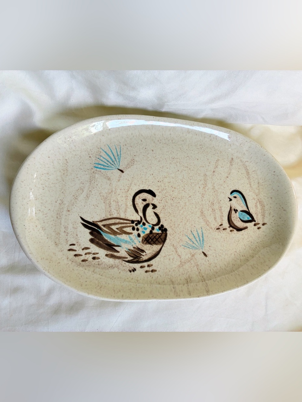 Red Wing Pottery Bob White Quail Hand Painted Oval Platter
